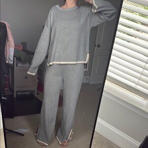 Cozy Gray Lounge Set with Cream Trim